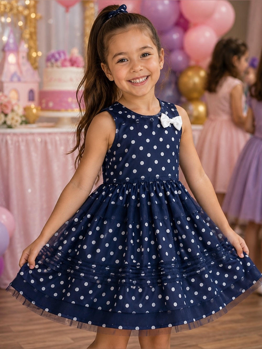 Healthtex toddler blue and white polka dot dress - 4T